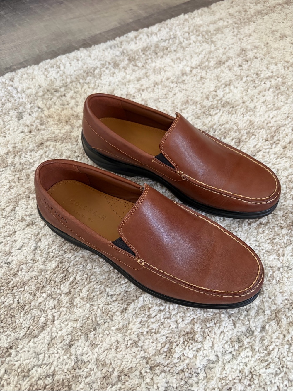Cole Haan Grand.os Brown Leather Santa Barbara Twin Gore Loafer Shoes Men 8M